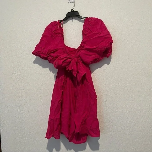 NWT Moon River Lover Dress Ruffle Puff Sleeve Tie Back Mini Pleated Size Large - Picture 3 of 6